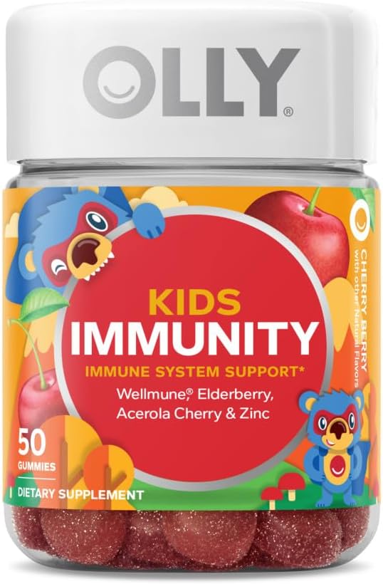 Kids Immune Support Gummies with Magnesium, L-Theanine, Lemon Balm, Elderberry, Vitamin C, Zinc - 50 Count