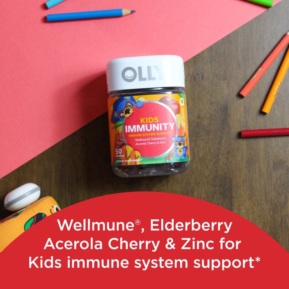 Kids Immune Support Gummies with Magnesium, L-Theanine, Lemon Balm, Elderberry, Vitamin C, Zinc - 50 Count