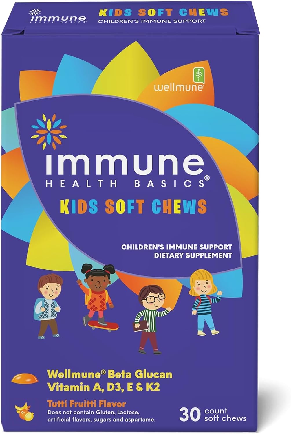 Kids Immune Support Soft Chews with Wellmune® for Daily Wellness - Tutti-Frutti Flavor, 30 Chews