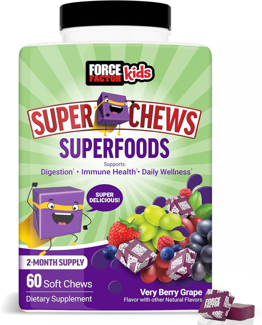 Kids Immune Support Superfood Chews with Vitamins C & D, Antioxidants from Fruits & Veggies, 60 Soft Chews