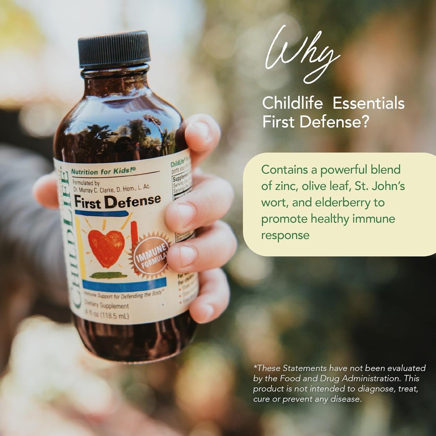 Kids Immune Support Syrup with Elderberry & Zinc - ChildLife Essentials First Defense for Toddlers 1-3, Babies 6 Months+, Non GMO & Gluten Free - 4 Fl Oz