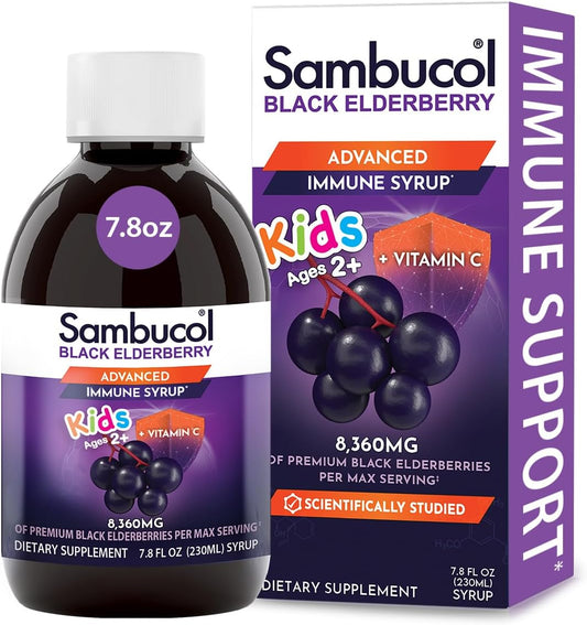 Kids Immune Support with Sambucol Black Elderberry Syrup - Elderberry Extract for Children - 7.8 Fl Oz