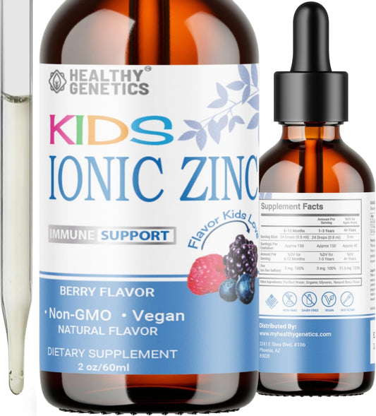Kids Ionic Liquid Zinc Drops - 30 Day Supply for Immunity, Mood, Brain, Thyroid - 2 Oz Zinc Sulfate Formula