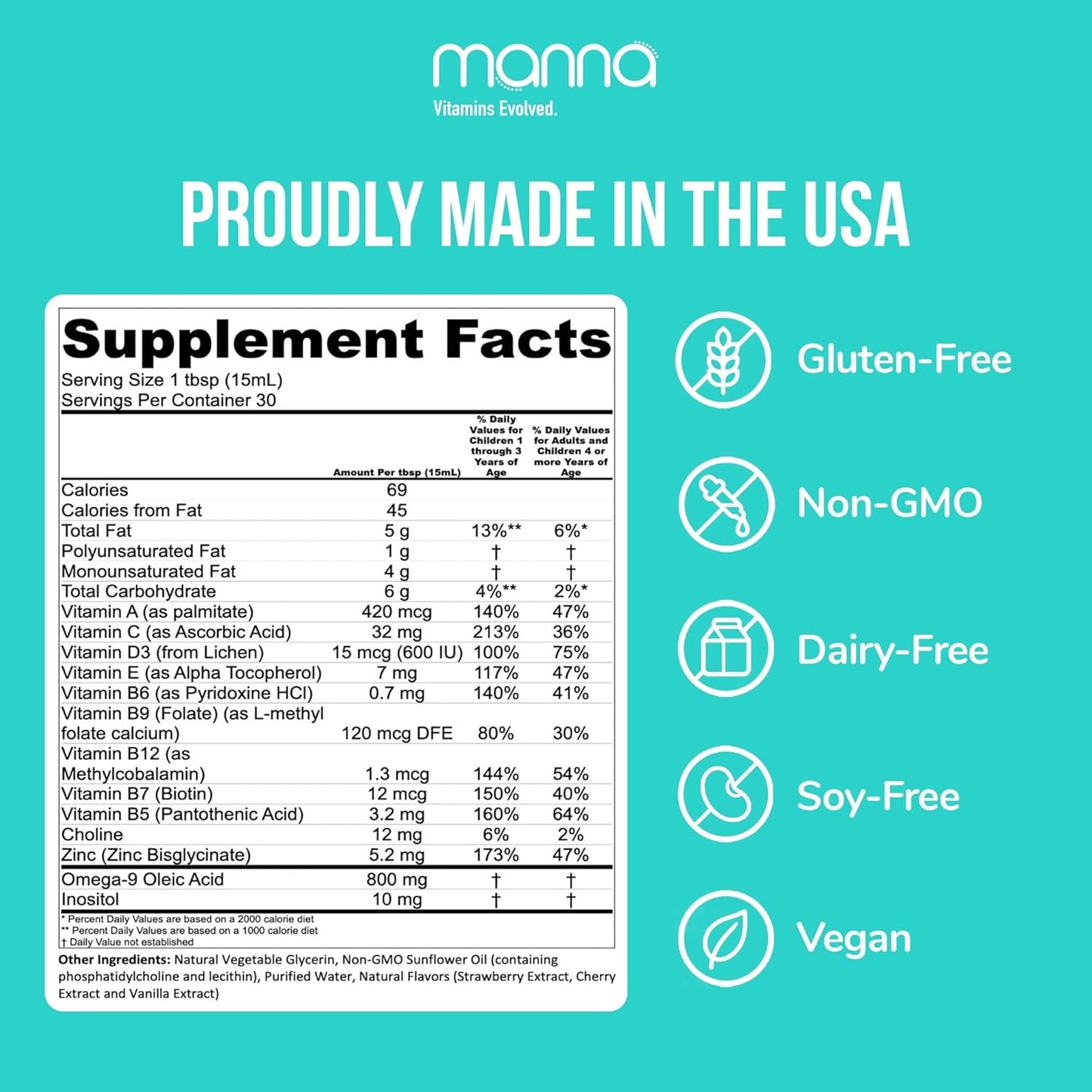 Kids Liposomal Multivitamin with Vitamin D3, A, B12 & C - Liquid Immune Support Supplement for Children by Manna Vitamins