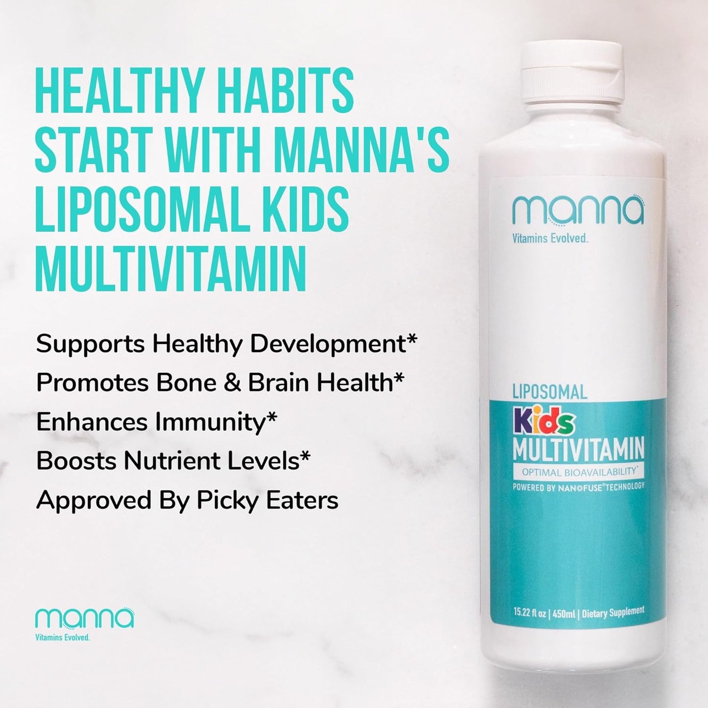 Kids Liposomal Multivitamin with Vitamin D3, A, B12 & C - Liquid Immune Support Supplement for Children by Manna Vitamins