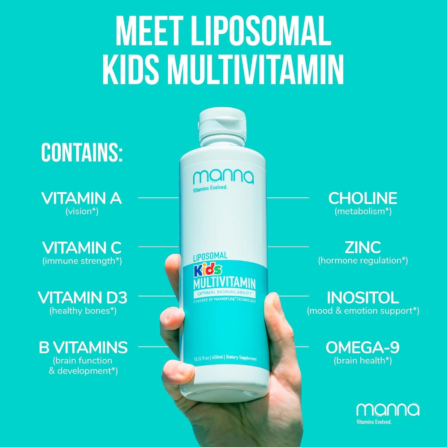 Kids Liposomal Multivitamin with Vitamin D3, A, B12 & C - Liquid Immune Support Supplement for Children by Manna Vitamins