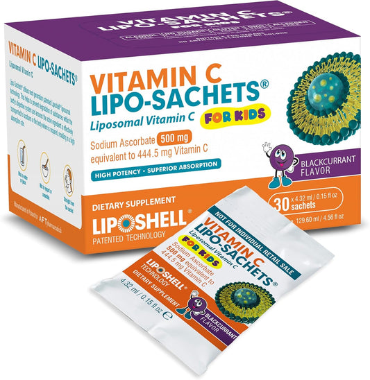 Kids Liposomal Vitamin C Gel Sachets - Blackcurrant Flavor | Gentle Immune Support for Children | Natural Supplement with No Added Sugar | 30 Pack 500mg