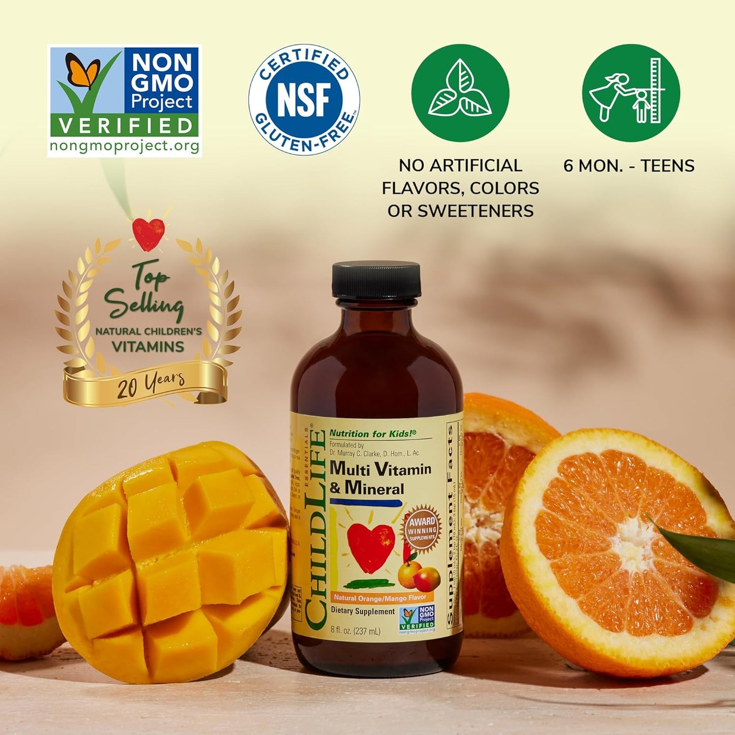 Kids Liquid Multivitamin & Mineral Supplement - Natural Orange & Mango Flavor - Toddler & Baby Vitamins - 8 Fl Oz (Pack of 4)