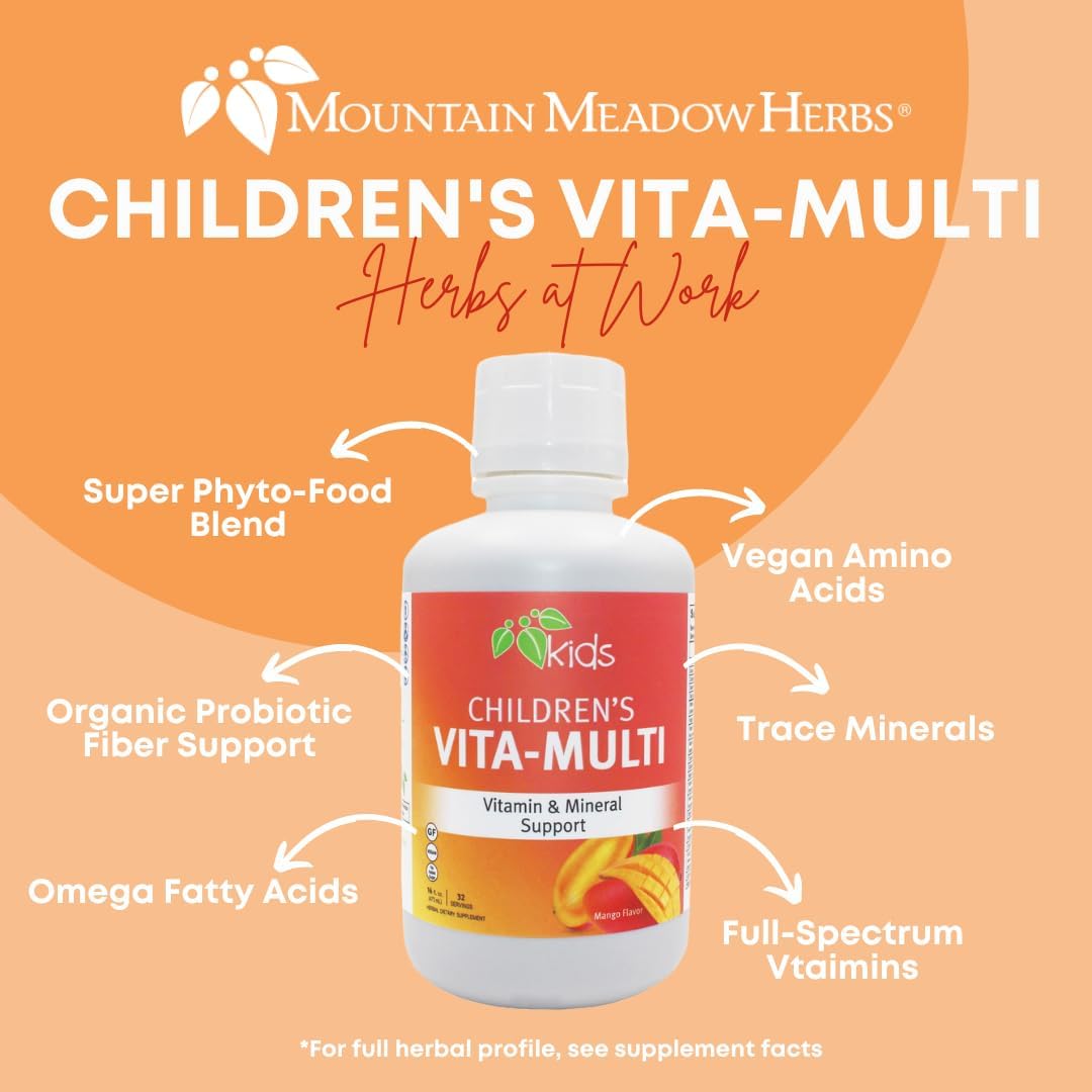 Kids Liquid Multivitamin Supplement with Fruits, Greens, & Lutein - Mountain Meadow Herbs Children's Vita-Multi (16 oz.)