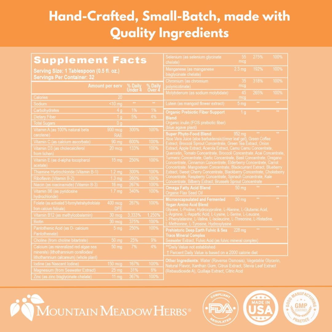 Kids Liquid Multivitamin Supplement with Fruits, Greens, & Lutein - Mountain Meadow Herbs Children's Vita-Multi (16 oz.)