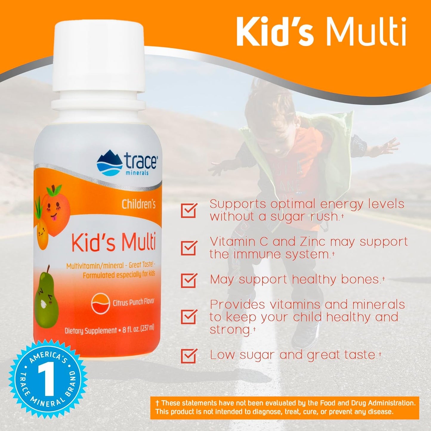 Kid's Liquid Multivitamin with Trace Minerals, Vitamin C, Zinc | Supports Healthy Bones & Immunity | Natural Citrus Flavor | 96 Servings, 8 fl oz (2 Pack)