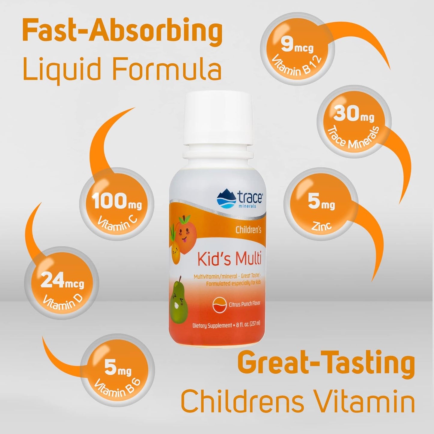 Kid's Liquid Multivitamin with Trace Minerals, Vitamin C, Zinc | Supports Healthy Bones & Immunity | Natural Citrus Flavor | 96 Servings, 8 fl oz (2 Pack)
