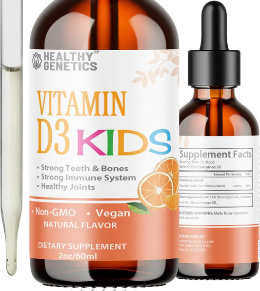Kids Liquid Vitamin D3 Drops - 680IU for Strong Bones, Immune & Heart Health - 2oz Bottle