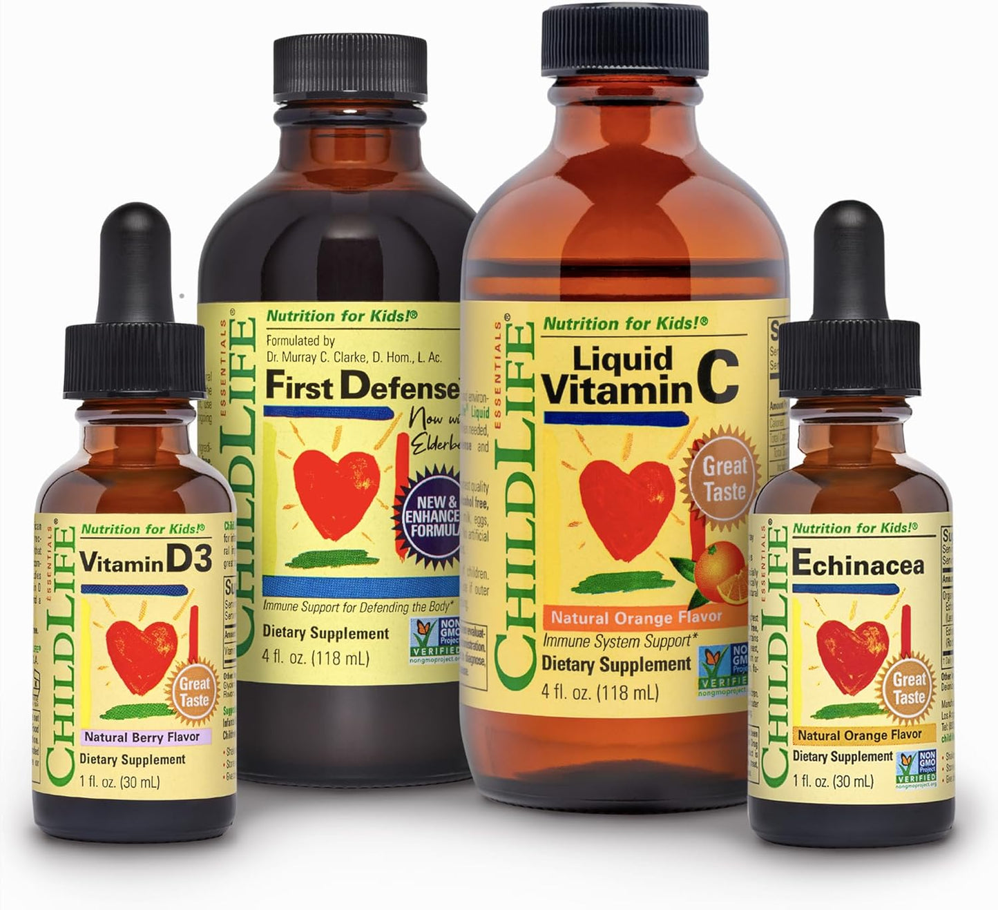 Kids Liquid Vitamins & Minerals 4-Pack - Immune Support for Children - Includes Vitamin D3, Vitamin C, Echinacea