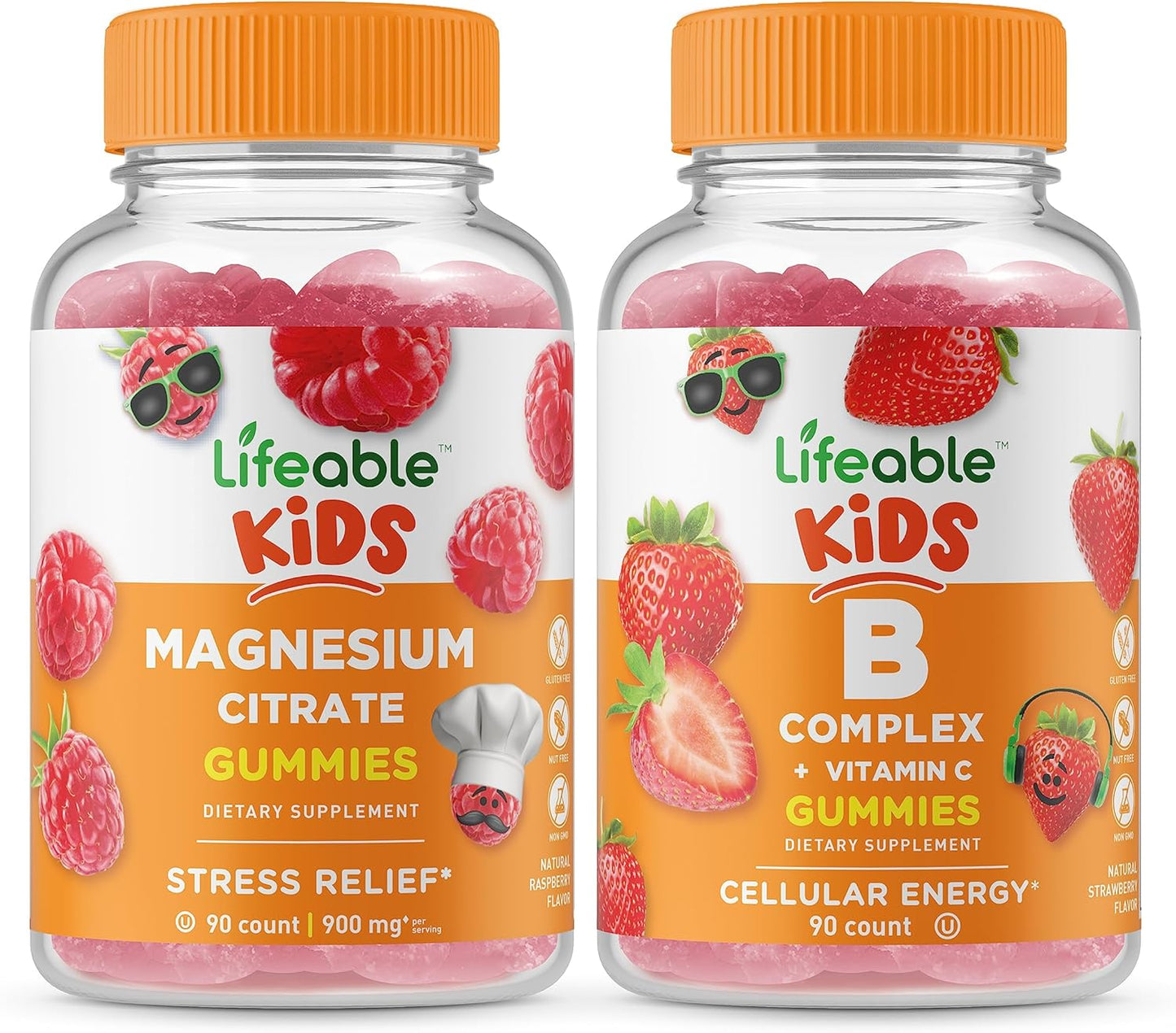 Kids Magnesium and B Complex Gummies Bundle - Delicious Chewable Vitamin Supplement, Gluten-Free, GMO-Free - Lifeable