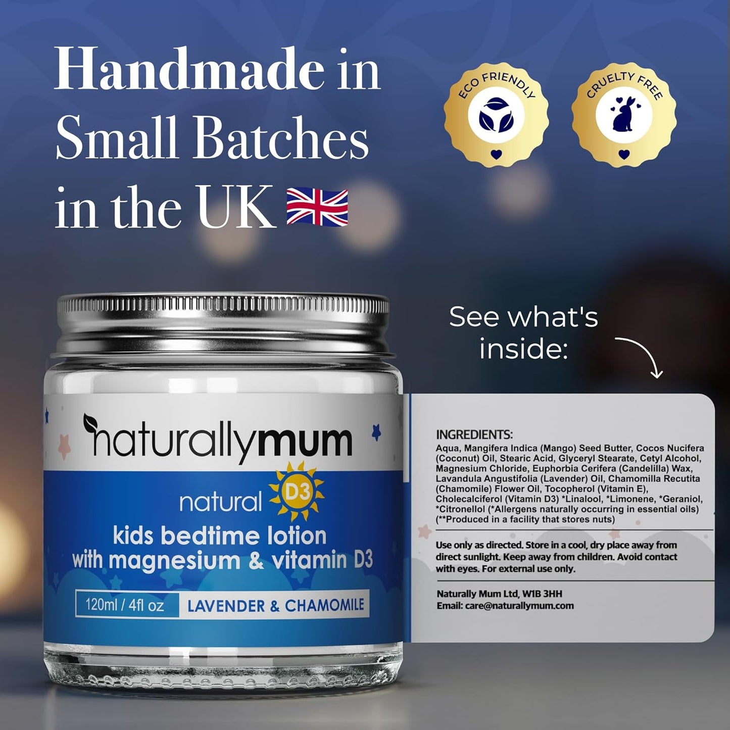 Kids Magnesium Bedtime Lotion with Vitamin D | Sleep Support for Children | Heart, Bone, Nerve, Gut, Muscle Health | Lavender & Chamomile 4.2 fl oz