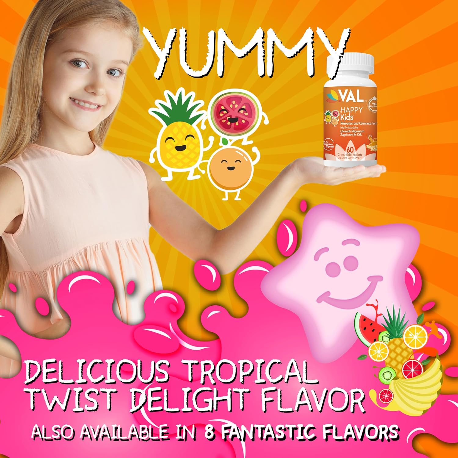 Kids Magnesium Chewable Tablets | Magnesium Glycinate, Citrate & Taurate with Vitamin B6, D & C | Calm, Relaxation & Focus Support | Sugar-Free & Non-GMO | 60 Tablets