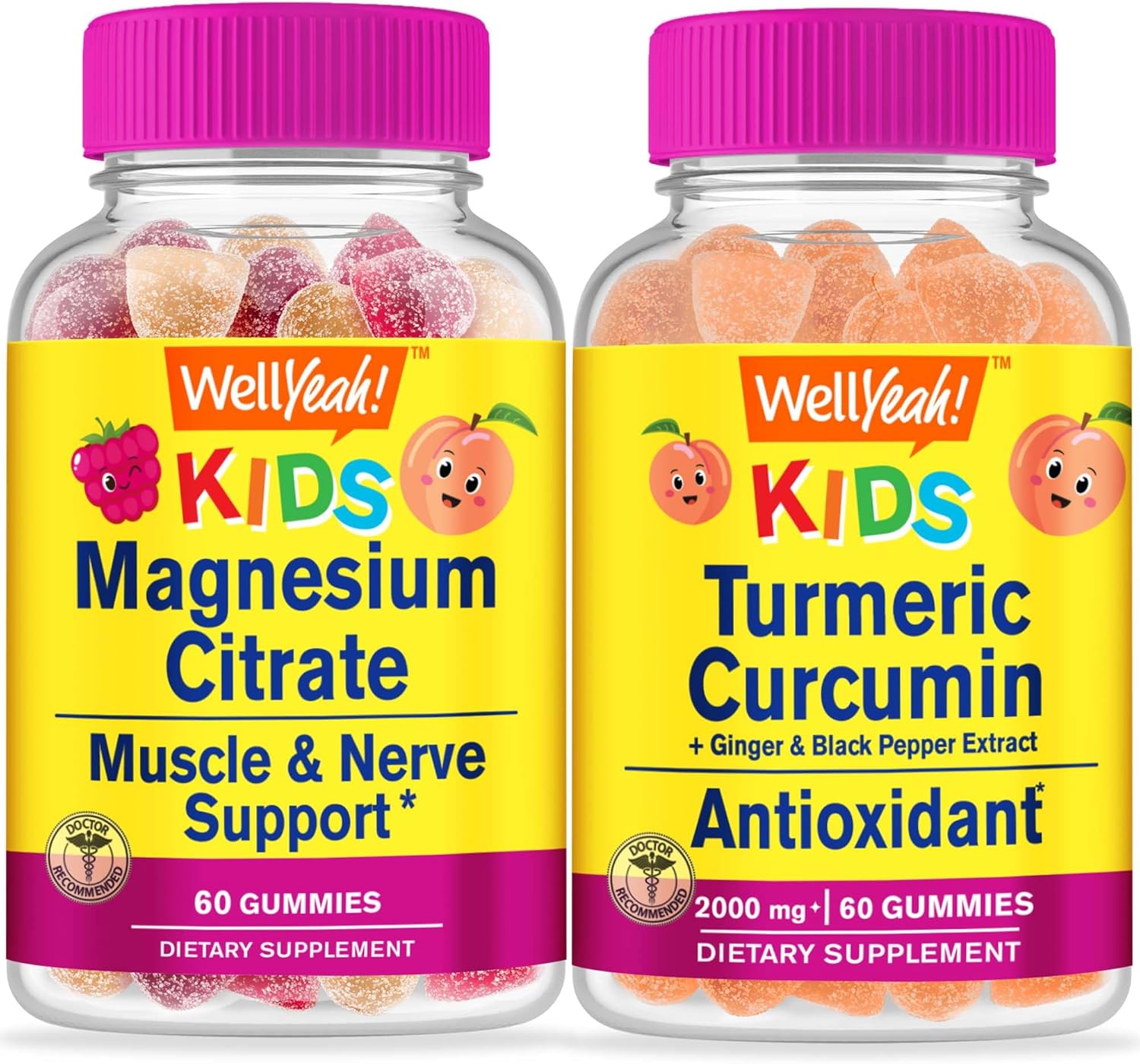 Kid's Magnesium Citrate and Turmeric Curcumin Gummy Bundle - Tasty Vitamin Supplement, Gluten-Free, Non-GMO Chewables