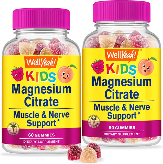 Kids Magnesium Citrate Gummies - Chewable Stress Relief & Calm Support (2 Pack) - Non-GMO, Gluten Free - 60 Natural Flavored Gummies