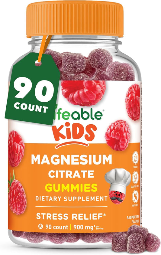 Kids Magnesium Gummies | 900mg Magnesium Citrate | Gluten-Free Stress Relief | Muscle Support Chewables | 90 Gummies