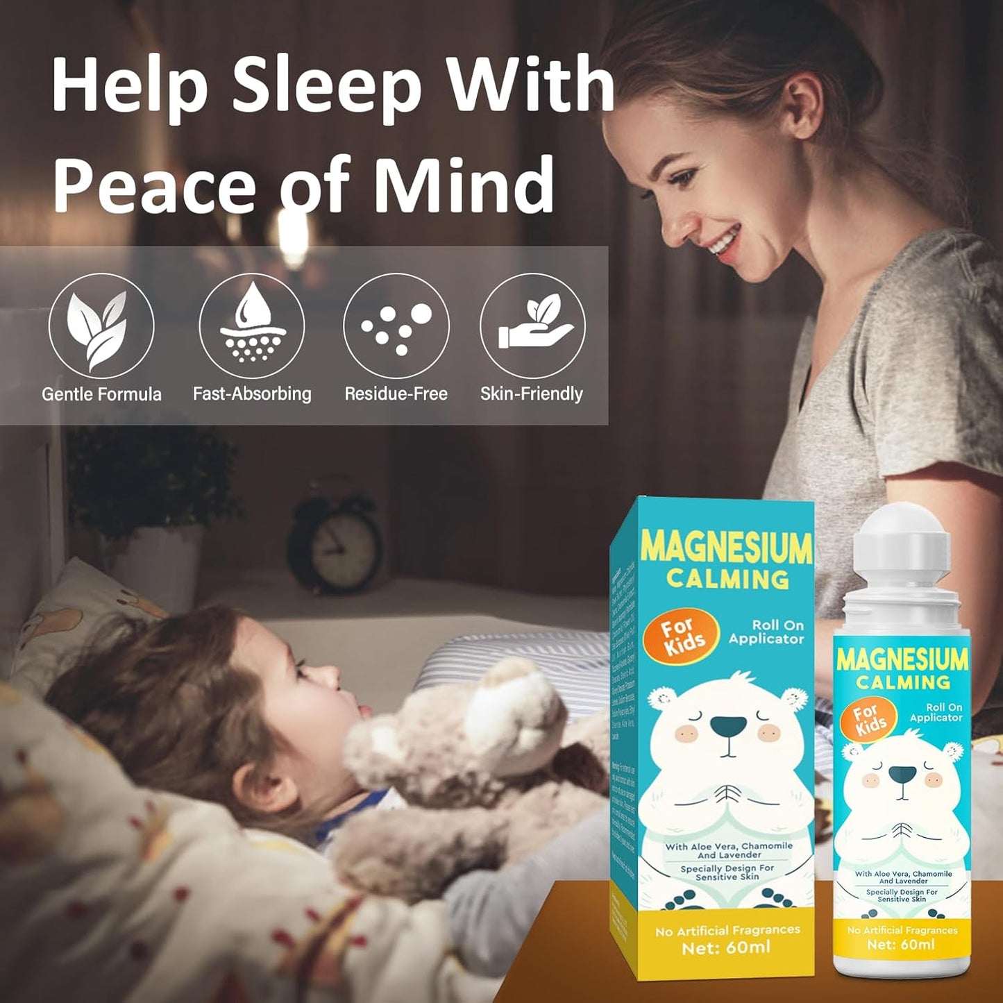 Kids Magnesium Lotion with Roll-on Applicator for Sweet Sleep and Relaxation at Bedtime