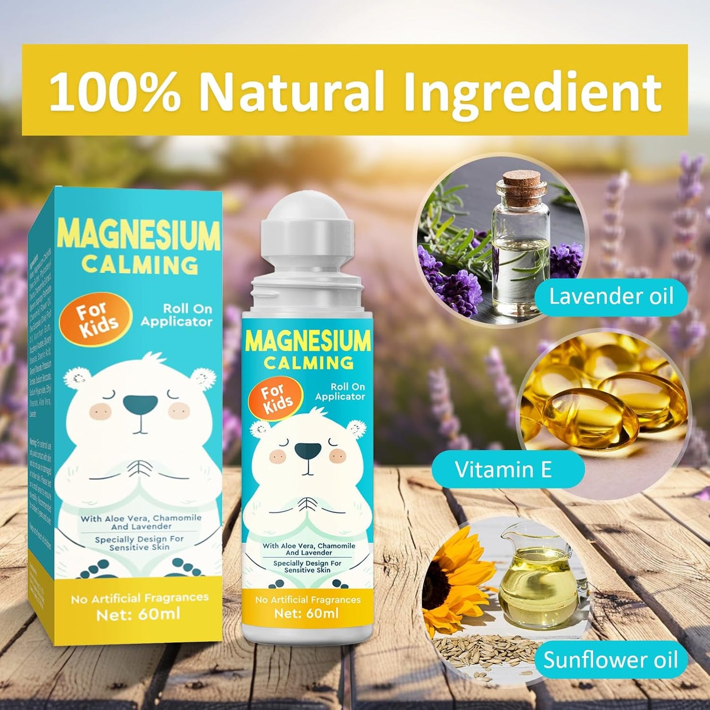 Kids Magnesium Lotion with Roll-on Applicator for Sweet Sleep and Relaxation at Bedtime