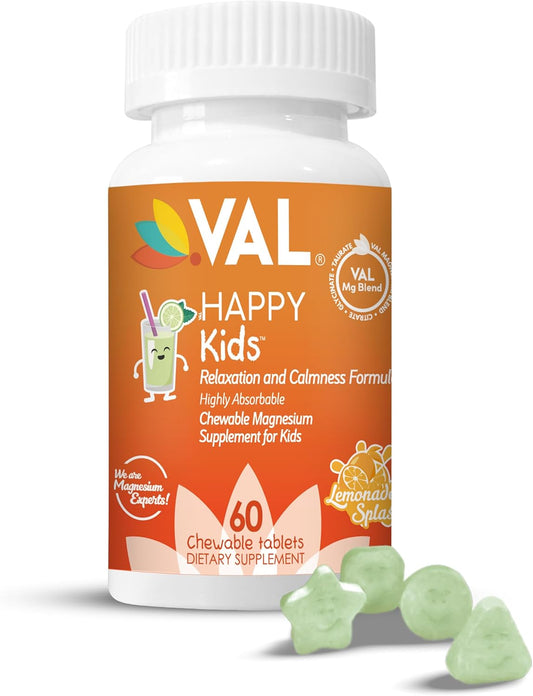 Kids Magnesium Supplement for Calm, Focus, and Relaxation | High-Absorption Formula with Magnesium Glycinate, Citrate, and Taurate | Includes Vitamin B6, D, and C | Sugar-Free Lemonade Flavor | 60 Chewable Tablets