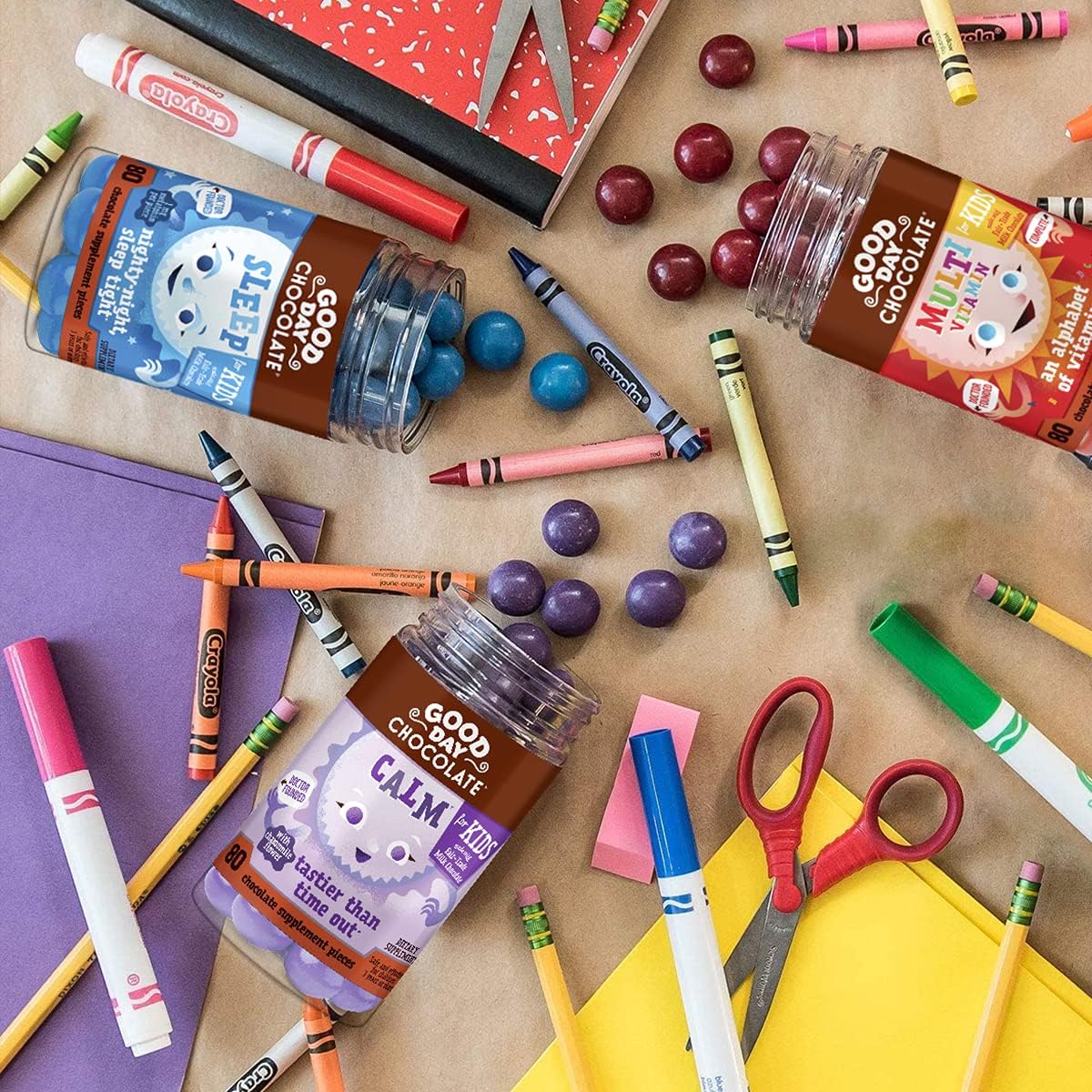 Kids Multivitamin Chocolate with Vitamins A, B6, B12, C, D, E, Folate, Biotin - 80 Pieces Non-GMO Fair Trade Candy with 2g Sugar