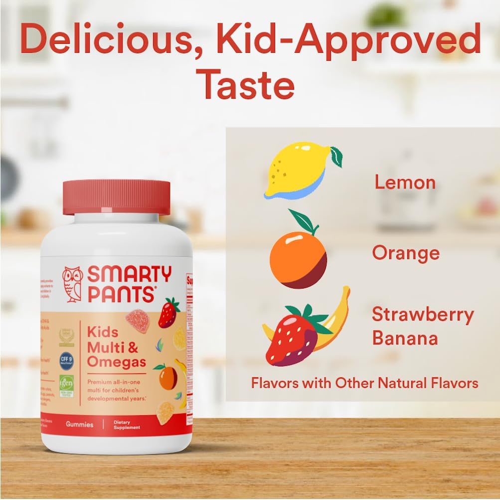 Kids Multivitamin Gummies with Omega 3 Fish Oil, Vitamin D3, C, B12, B6, A, K, Zinc, Biotin - Immune Support, Gluten Free - 90 Count