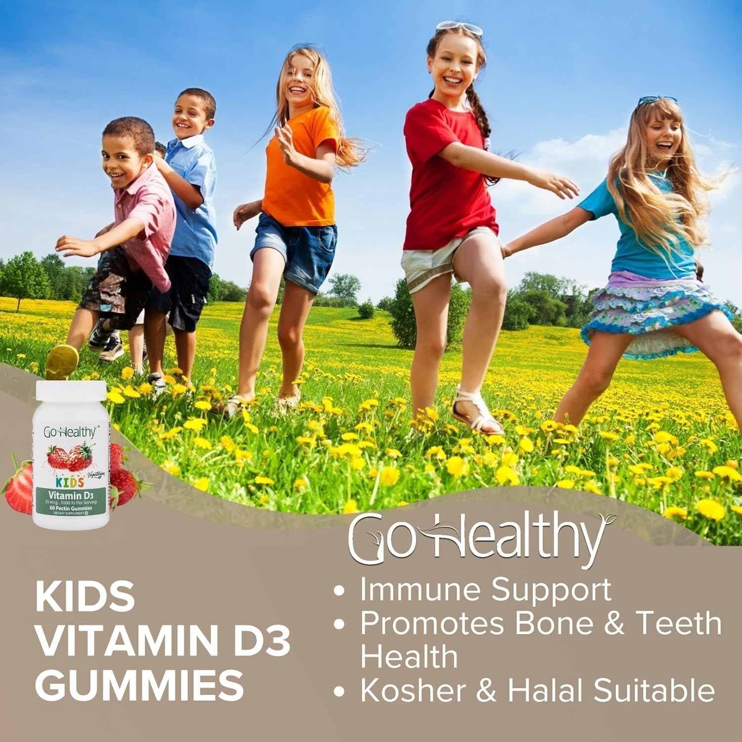 Kids Multivitamin, Vitamin D, & Vitamin C Gummies Bundle - Vegetarian, Kosher, Halal, Gluten-Free, Non-GMO - 3 Bottles by Go Healthy Natural
