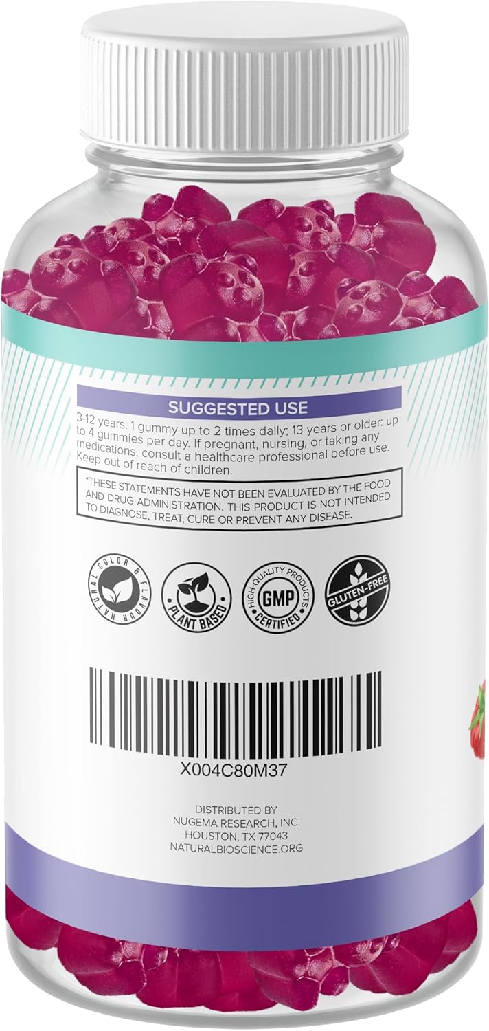Kids Natural BioScience 100mg Magnesium Gummies - Calm & Sleep Support, Chewable Supplement for Sleep, Stress Relief, Bone Health, Muscle Relaxation - 30 Vegan Gluten-Free Gummies