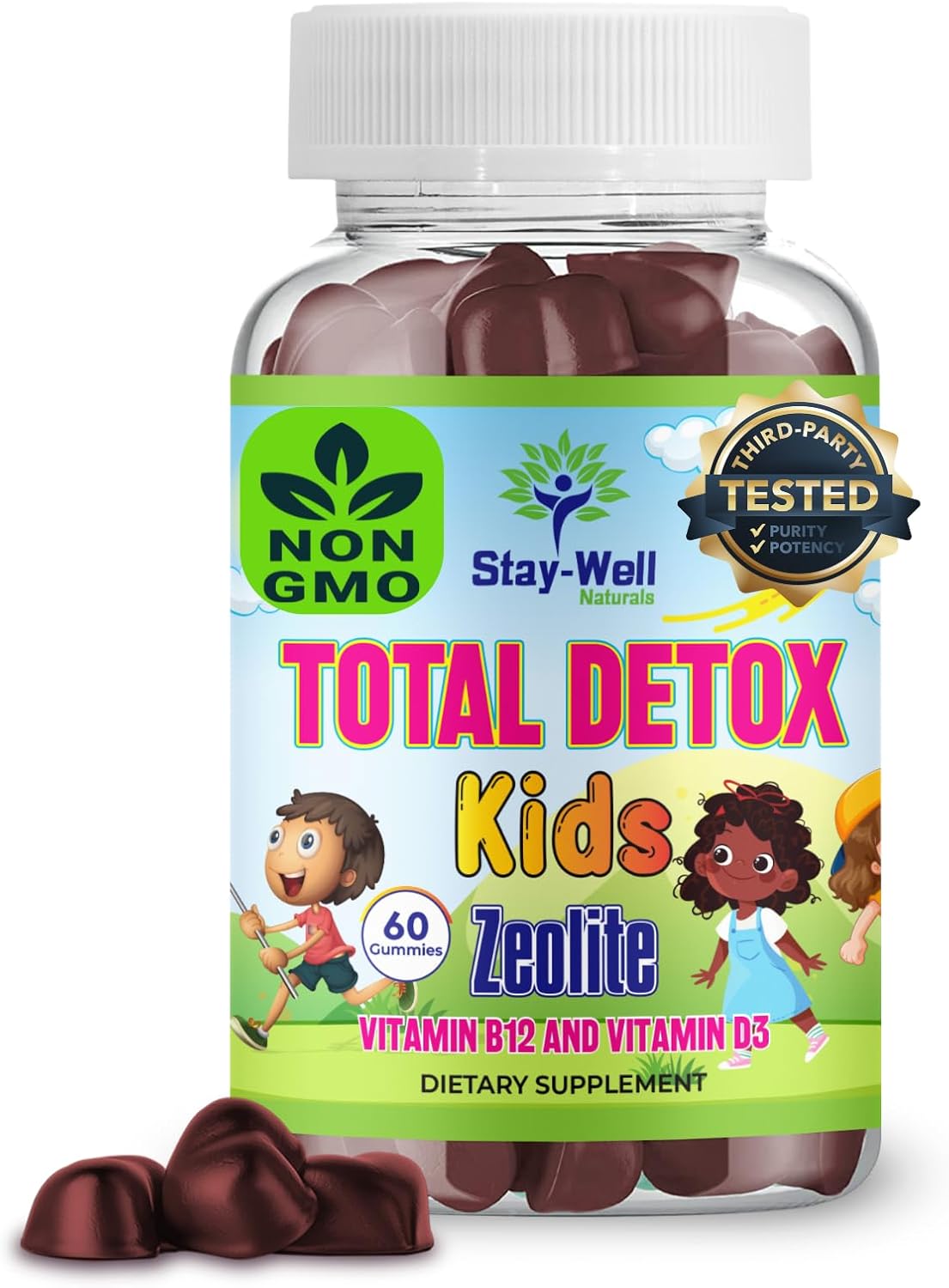 Kid's Natural Zeolite Heavy Metal Detox Gummies - Mixed Berry Flavor, Non-GMO, Micronized, Total Body Cleanse, Toxin Cleanse - 60 Count