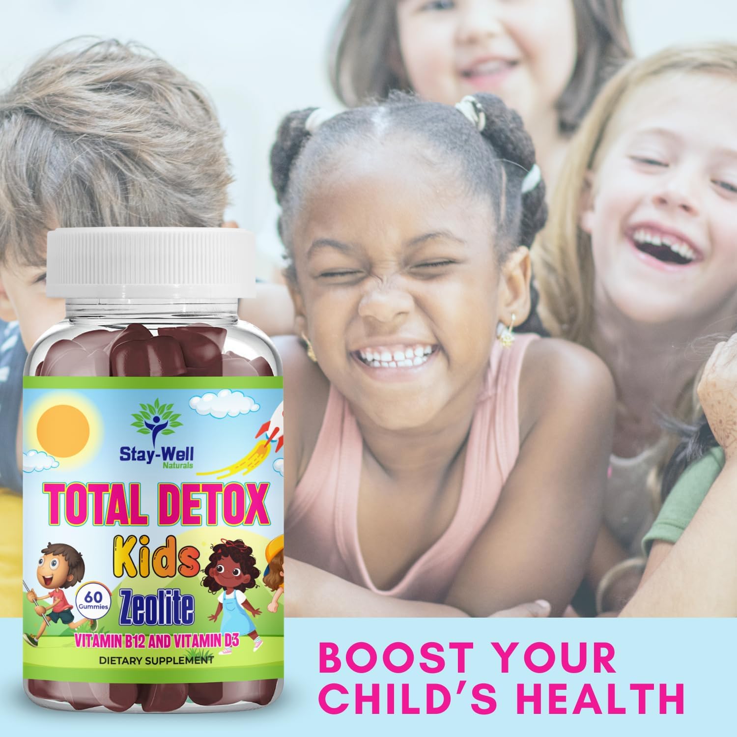 Kid's Natural Zeolite Heavy Metal Detox Gummies - Mixed Berry Flavor, Non-GMO, Micronized, Total Body Cleanse, Toxin Cleanse - 60 Count