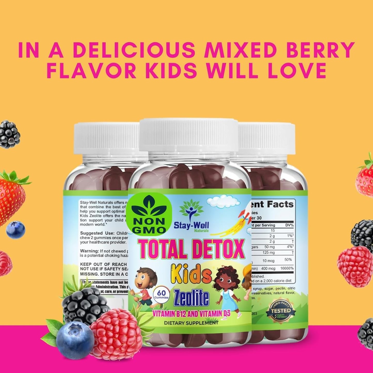 Kid's Natural Zeolite Heavy Metal Detox Gummies - Mixed Berry Flavor, Non-GMO, Micronized, Total Body Cleanse, Toxin Cleanse - 60 Count
