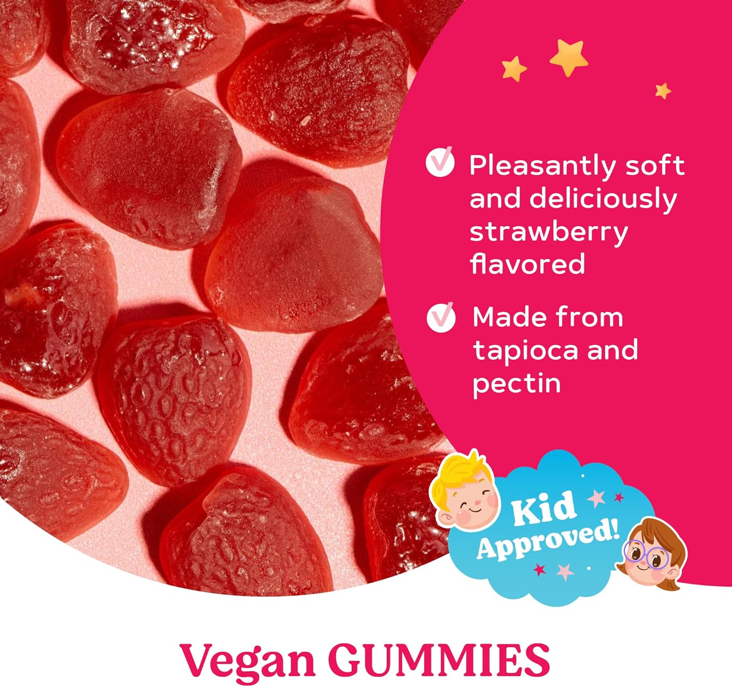 Kids Organic Probiotic Gummies for Gut Health & Immune Support - Vegan Chewable Probiotics for Children 4+, 60 Strawberry Chews