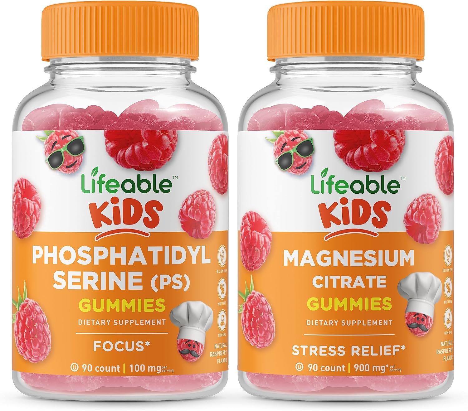 Kids Phosphatidylserine (PS) & Magnesium Gummies Bundle - Vitamin Supplement for Children, Gluten-Free & GMO-Free Chewable Gummy - Great Taste