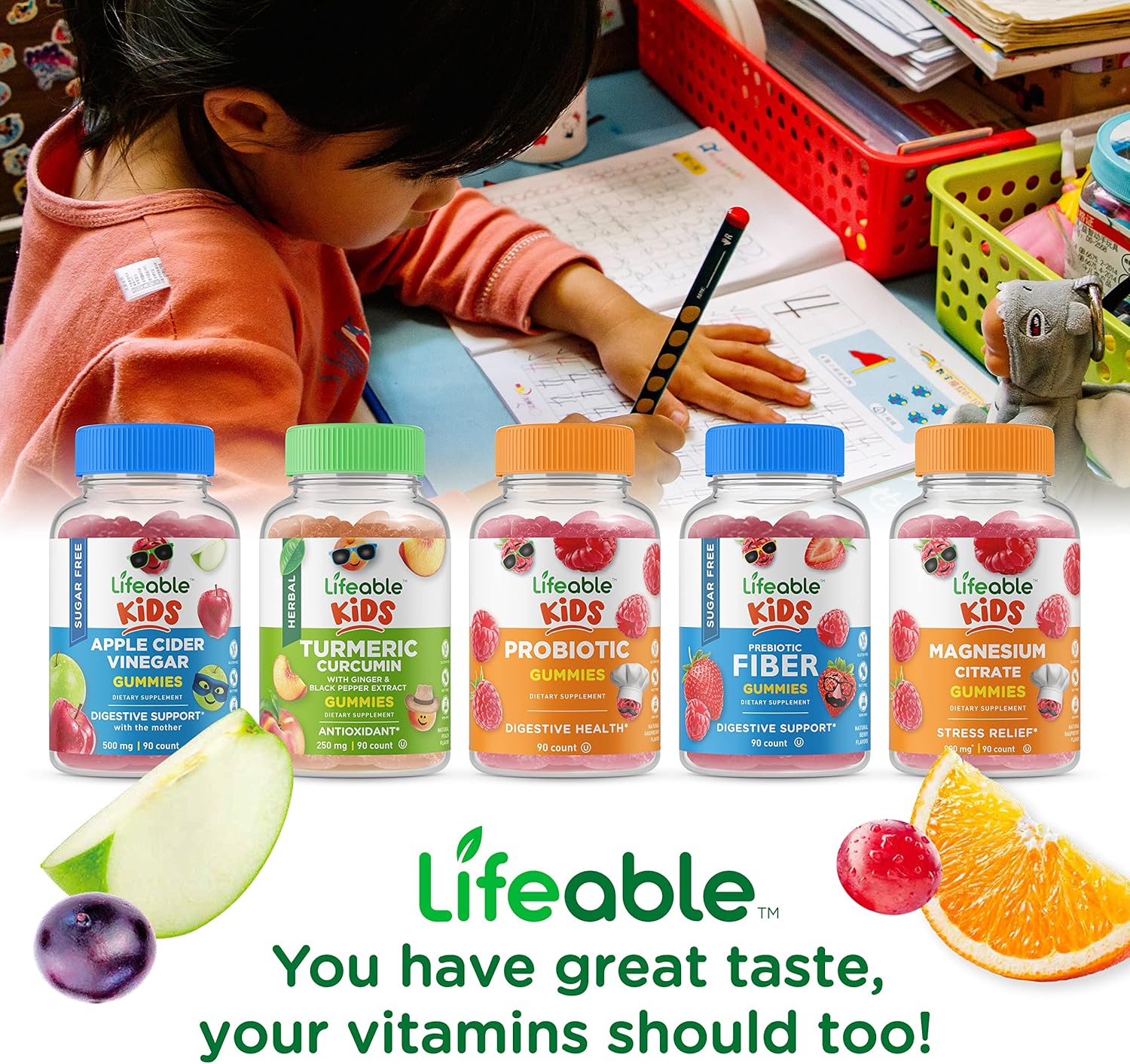 Kids Phosphatidylserine (PS) & Vitamin D Gummies Bundle - Tasty Vitamin Supplement, Gluten-Free, GMO-Free Chewables for Children
