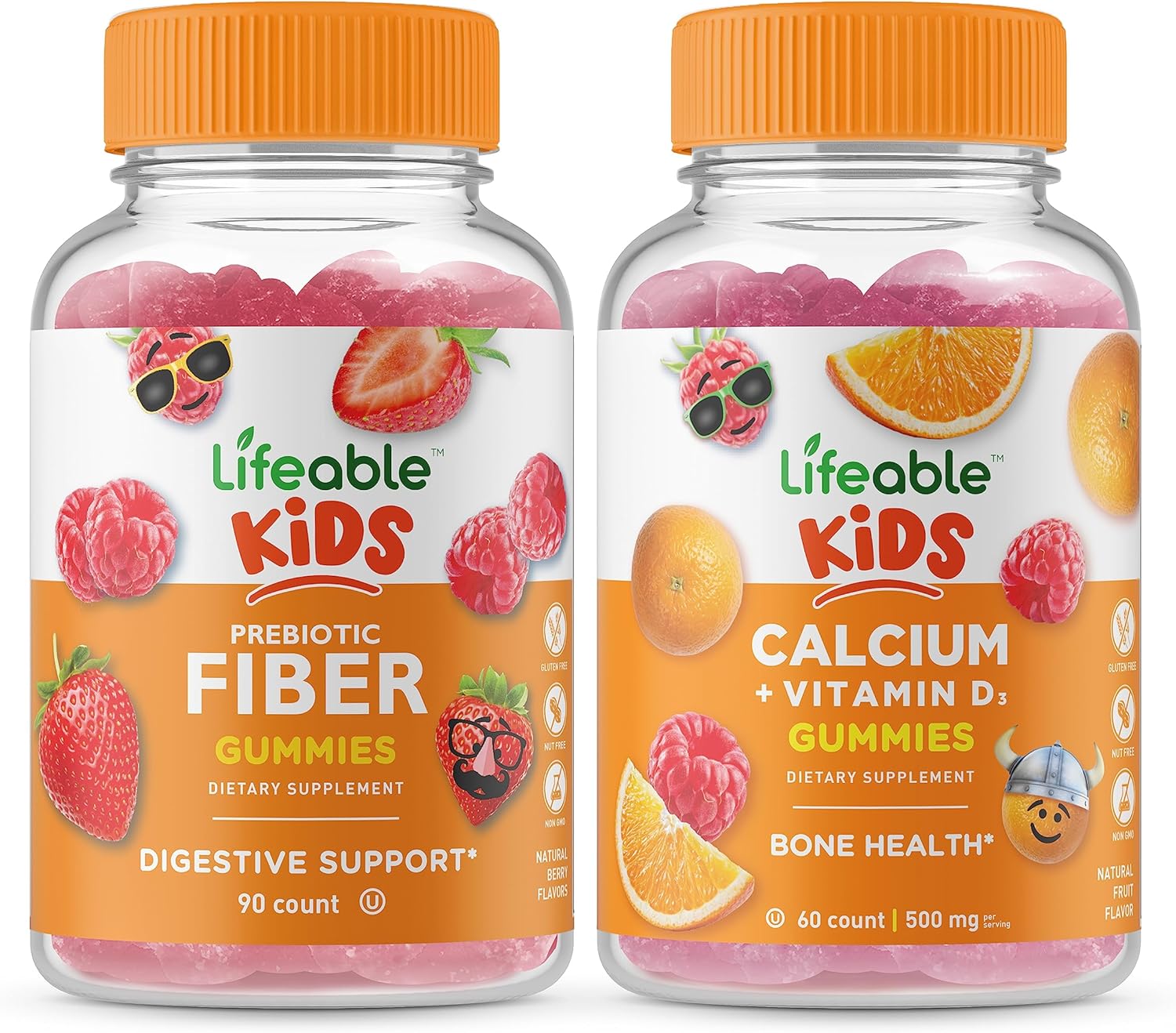 Kids Prebiotic Fiber & Calcium with Vitamin D Gummies Bundle - Delicious & Nutritious Vitamin Supplement for Children, Gluten & GMO Free
