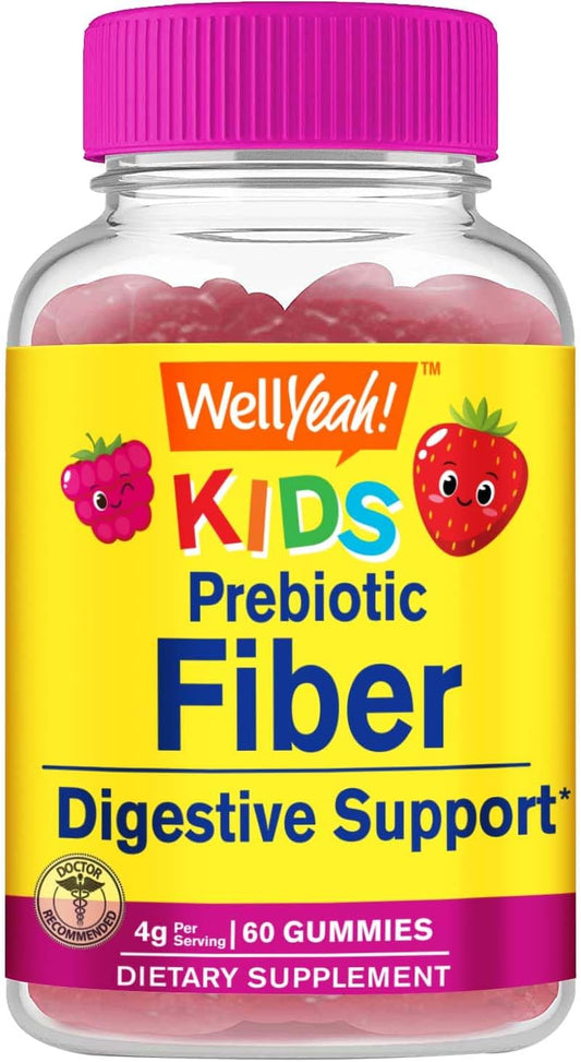 Kids Prebiotic Fiber Gummies - Digestive Support, Doctor Recommended, Vegan & Gluten-Free - Berry Flavors - 60 Count
