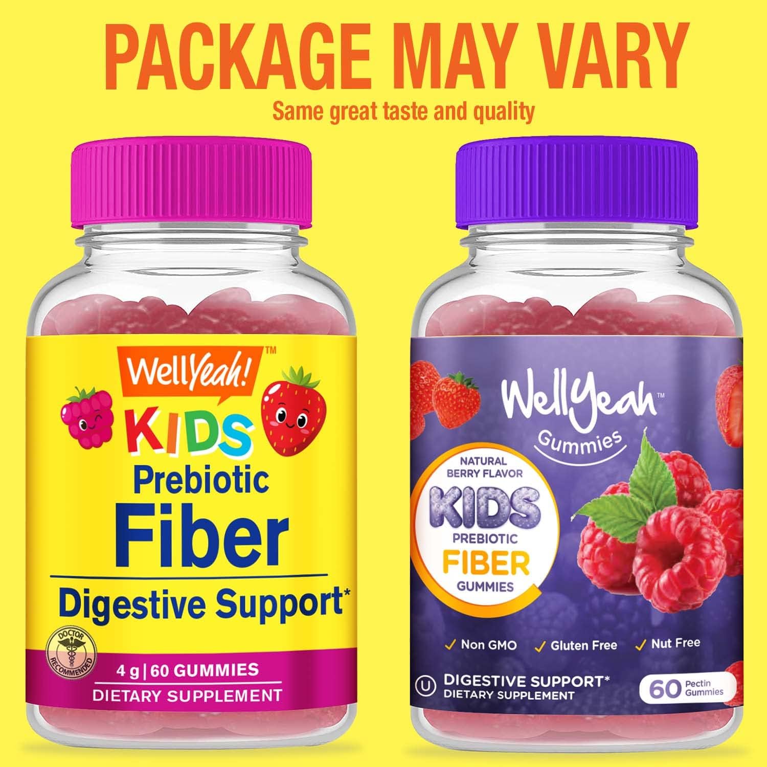 Kids Prebiotic Fiber Gummies - Digestive Support, Doctor Recommended, Vegan & Gluten-Free - Berry Flavors - 60 Count