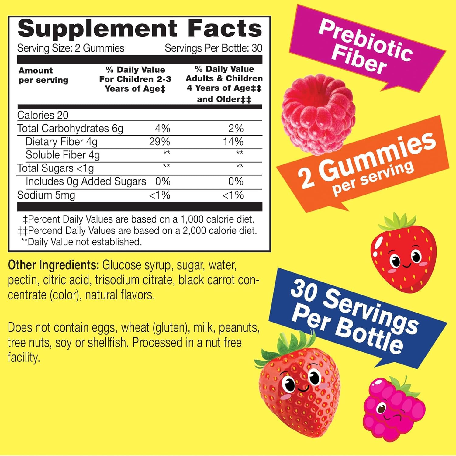 Kids Prebiotic Fiber Gummies - Digestive Support, Doctor Recommended, Vegan & Gluten-Free - Berry Flavors - 60 Count