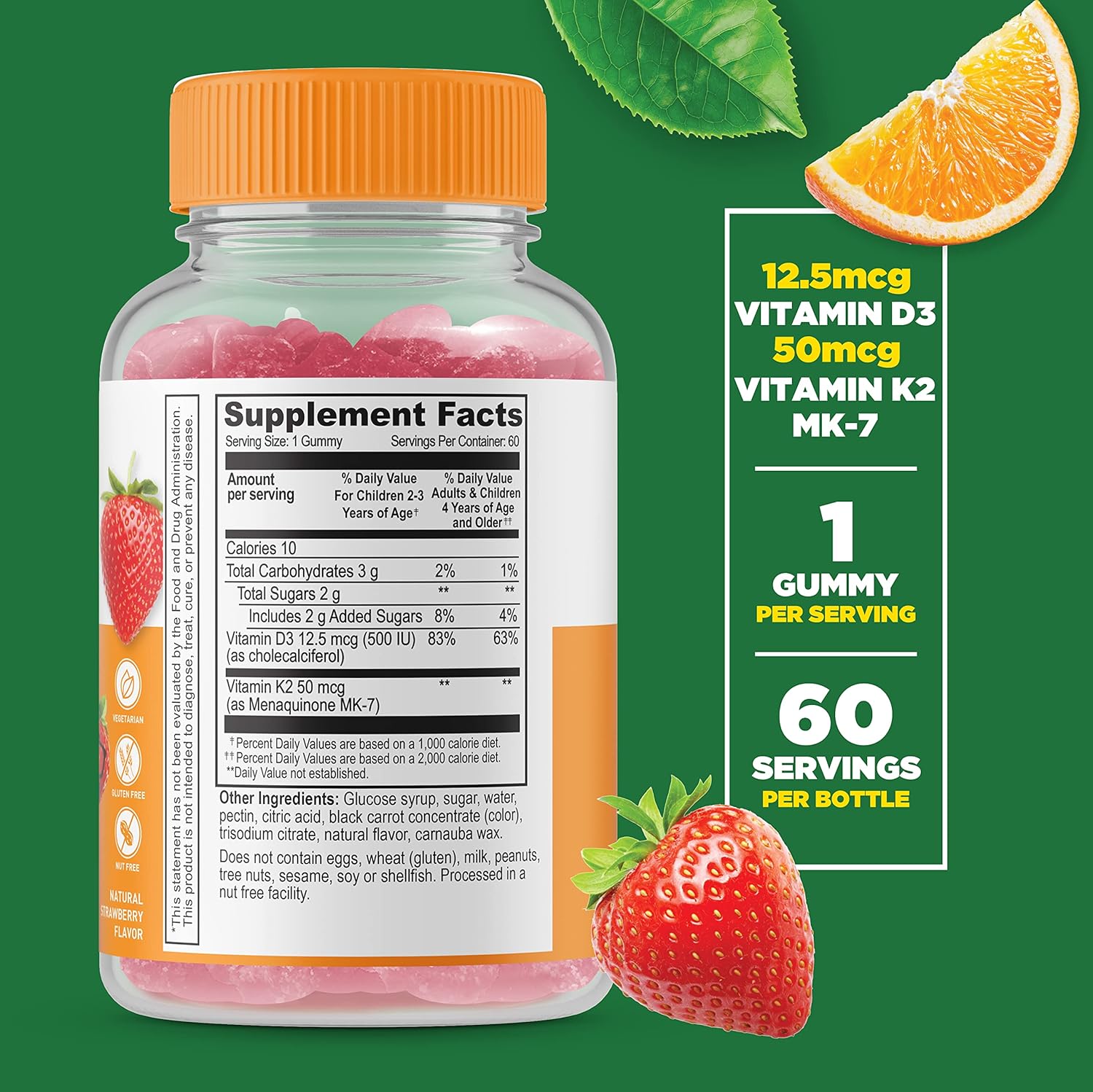 Kids Prebiotic Fiber Gummies Bundle with Vitamin D3 & K2 - Gluten-Free & GMO-Free Chewable Vitamins for Children