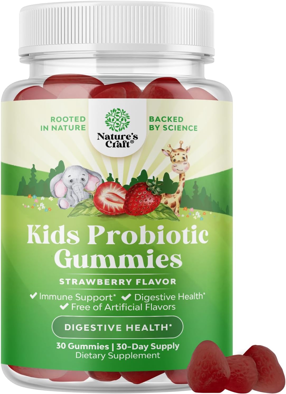 Kids Probiotic Gummies for Immune Support and Digestive Health - Bacillus Subtilis Probiotic for Upset Stomach, Cleanse, and Colon Detox - Constipation Relief - Natures Craft