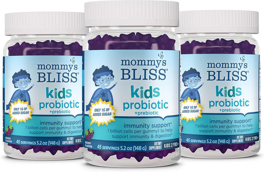 Kids Probiotic + Prebiotic Gummies for Immunity & Digestion, Yummy Berry Flavor, 45 Count (Pack of 3) - Mommy's Bliss