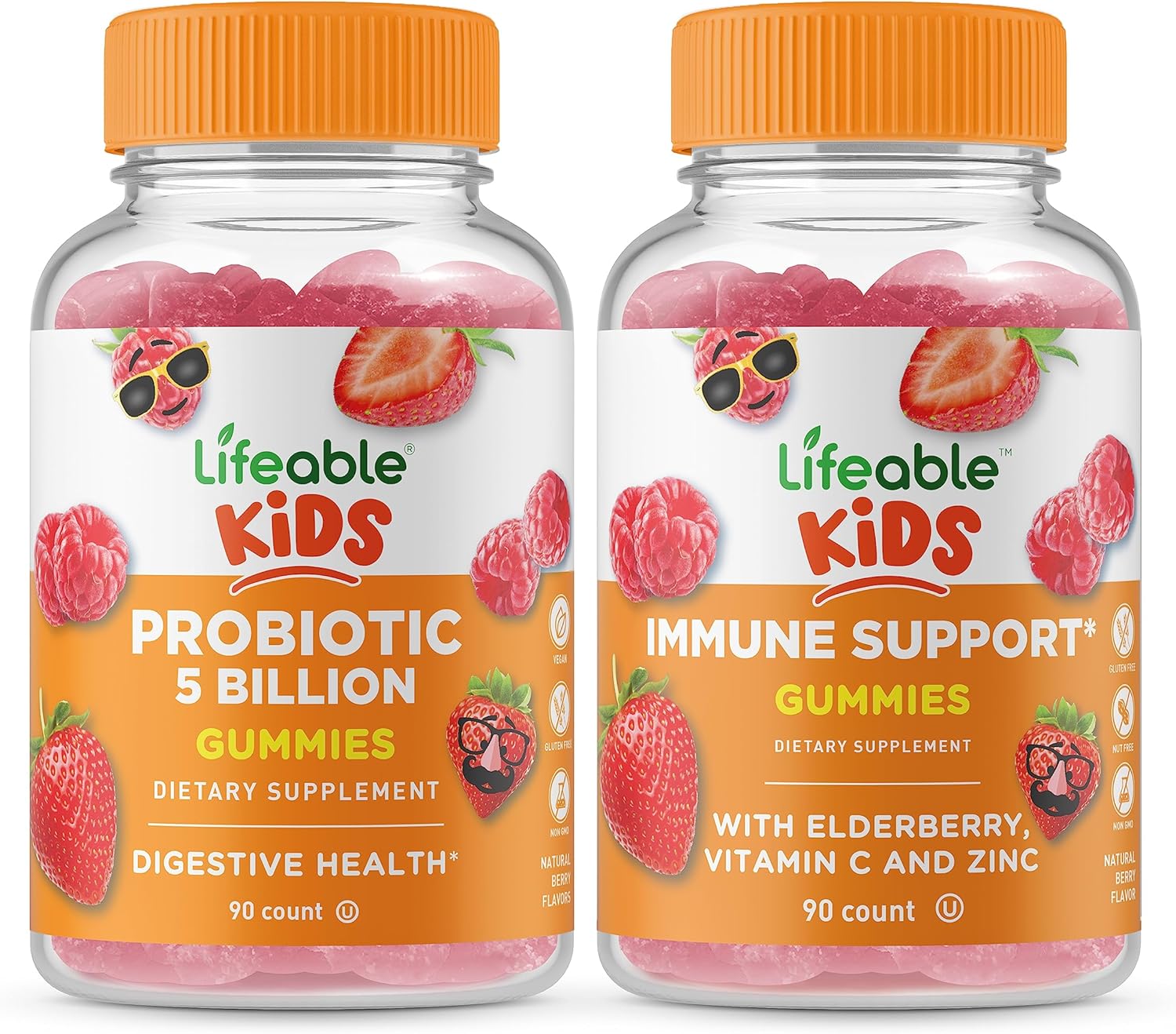 Kids Probiotics Bundle: 5 Billion + Immune Support Gummies - Vitamin Supplement, Gluten Free, GMO Free, Chewable
