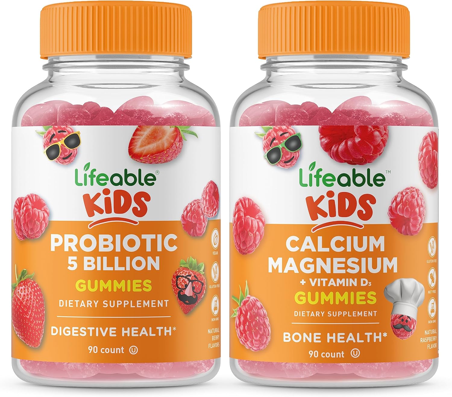 Kids Probiotics & Calcium Magnesium Gummies Bundle - 5 Billion CFU, Vitamin Supplement for Children, Gluten & GMO Free, Chewable & Tasty