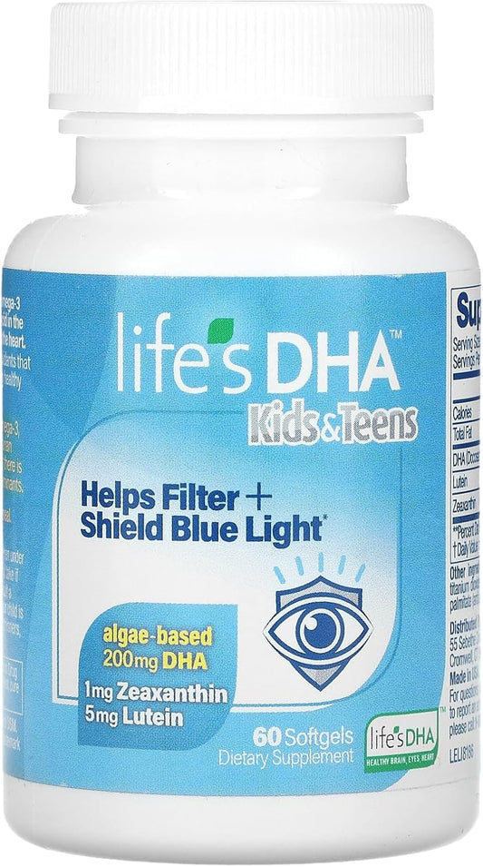 Kids & Teens Daily Supplement with Lutein for Eye & Brain Health - Life's DHA Softgels - Non-GMO - 60 Count