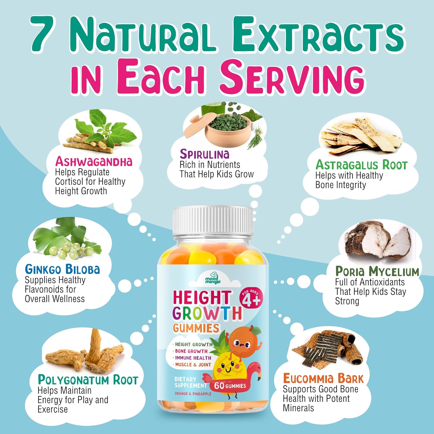 Kids Teens Height Growth Gummies - Mood Mingle Height Increaser & Maximizer Vitamins for Growing Taller