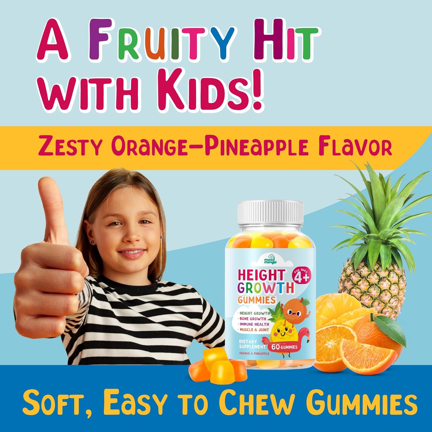 Kids Teens Height Growth Gummies - Mood Mingle Height Increaser & Maximizer Vitamins for Growing Taller