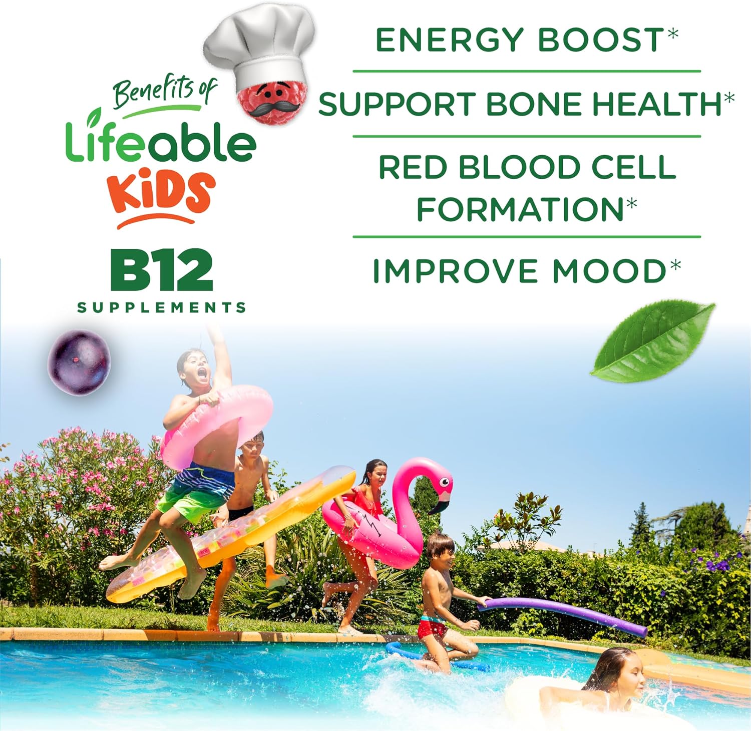 Kids Vitamin B12 Gummies | 1000 mcg | Sugar Free | Energy, Mood, and Metabolism Support | B12 Vitamins for Boys and Girls | 90 Gummies